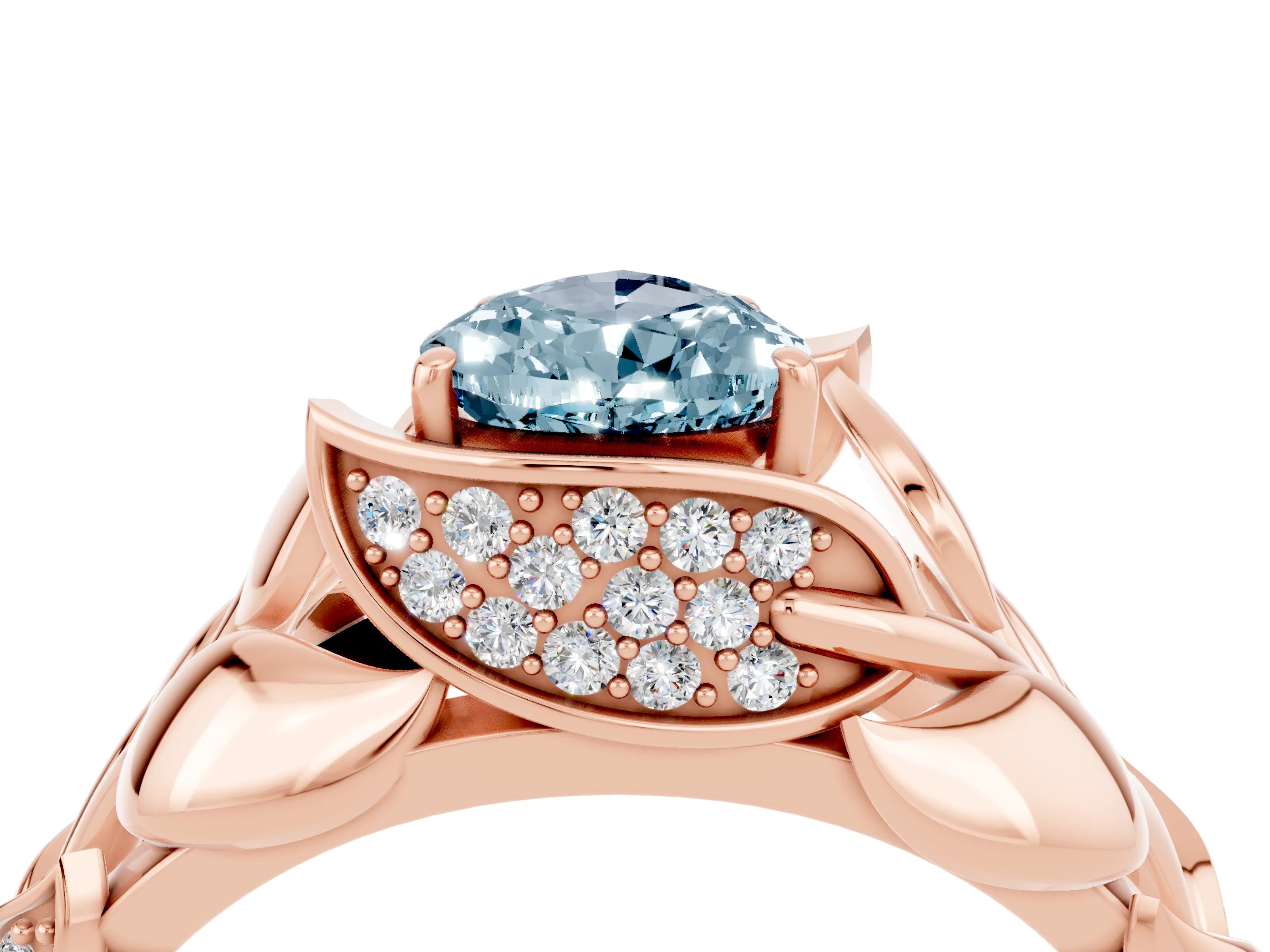 Rose gold Pear Cut Solitaire Leaf-Inspired Engagement Ring with Prong Setting_4