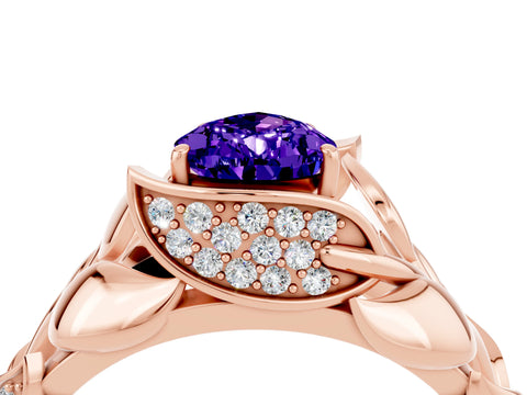 Rose gold Pear Cut Solitaire Leaf-Inspired Engagement Ring with Prong Setting_4