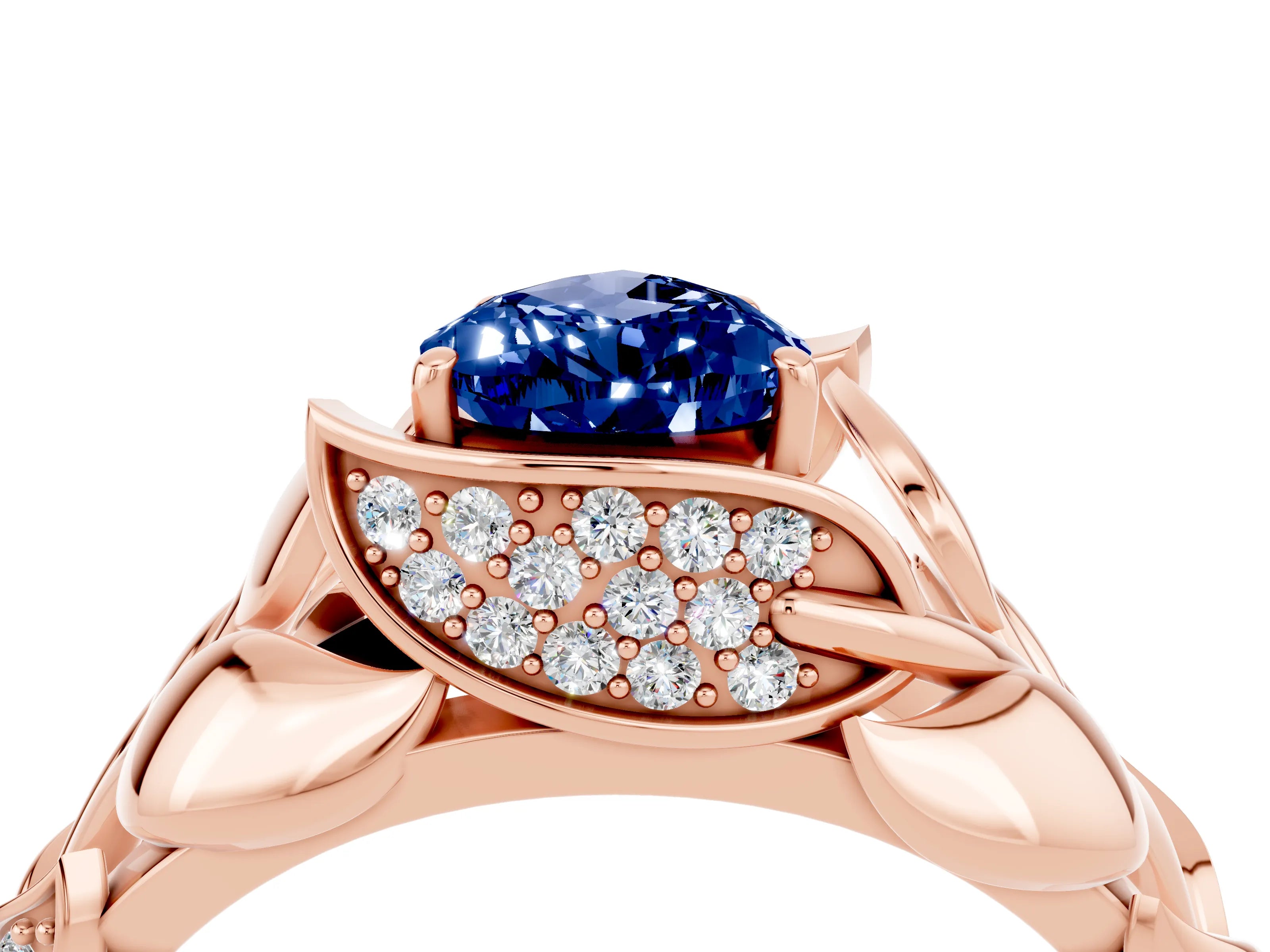 Rose gold Pear Cut Solitaire Leaf-Inspired Engagement Ring with Prong Setting_4