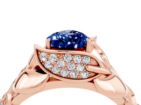 Rose gold Pear Cut Solitaire Leaf-Inspired Engagement Ring with Prong Setting_4
