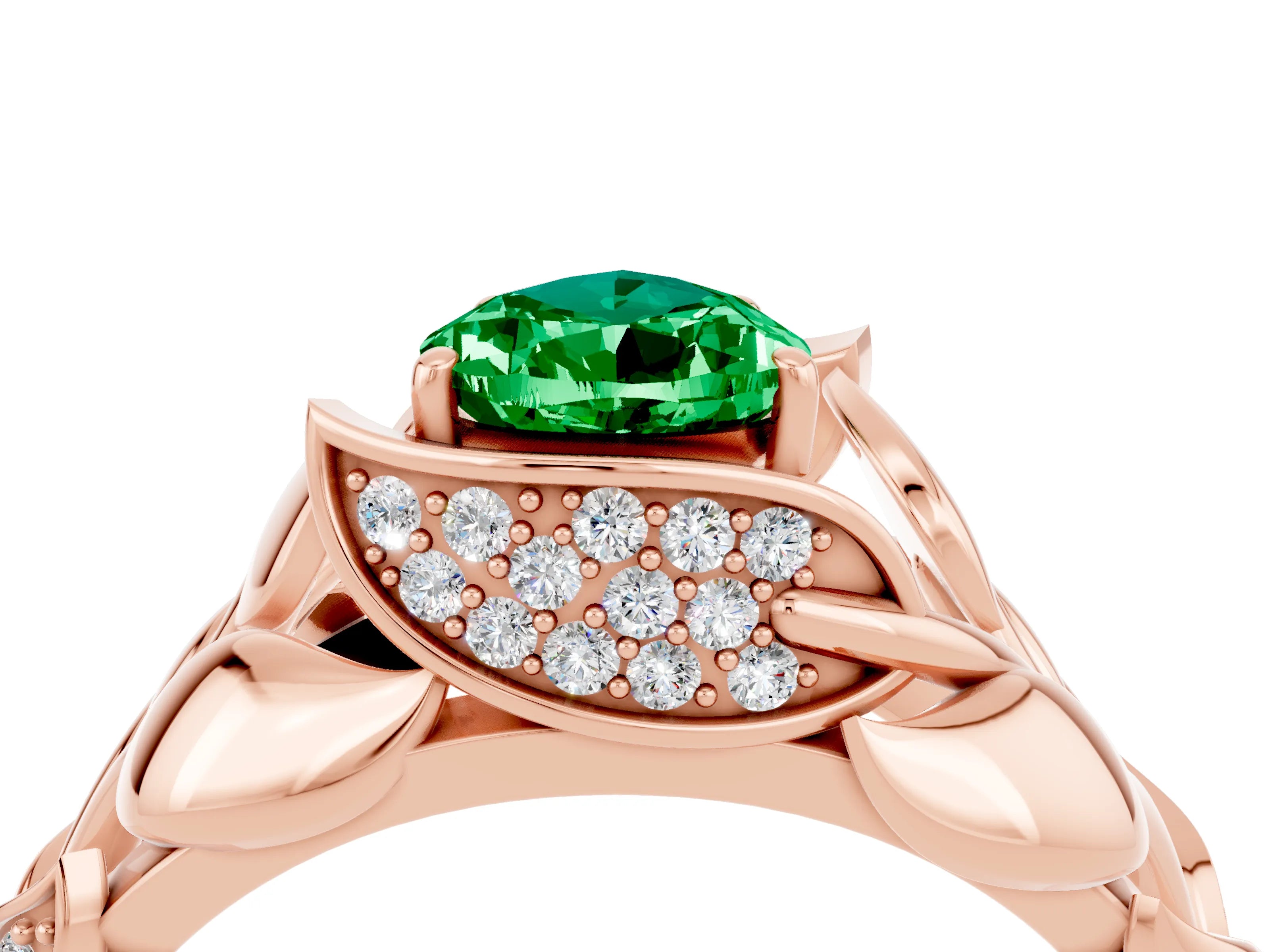 Rose gold Pear Cut Solitaire Leaf-Inspired Engagement Ring with Prong Setting_4