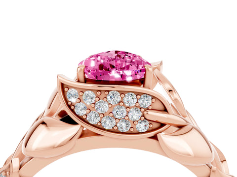 Rose gold Pear Cut Solitaire Leaf-Inspired Engagement Ring with Prong Setting_4