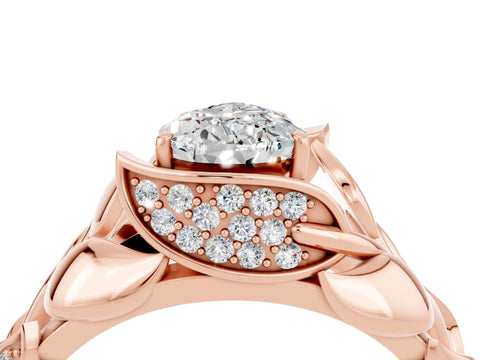 Rose gold Pear Cut Solitaire Leaf-Inspired Engagement Ring with Prong Setting_4
