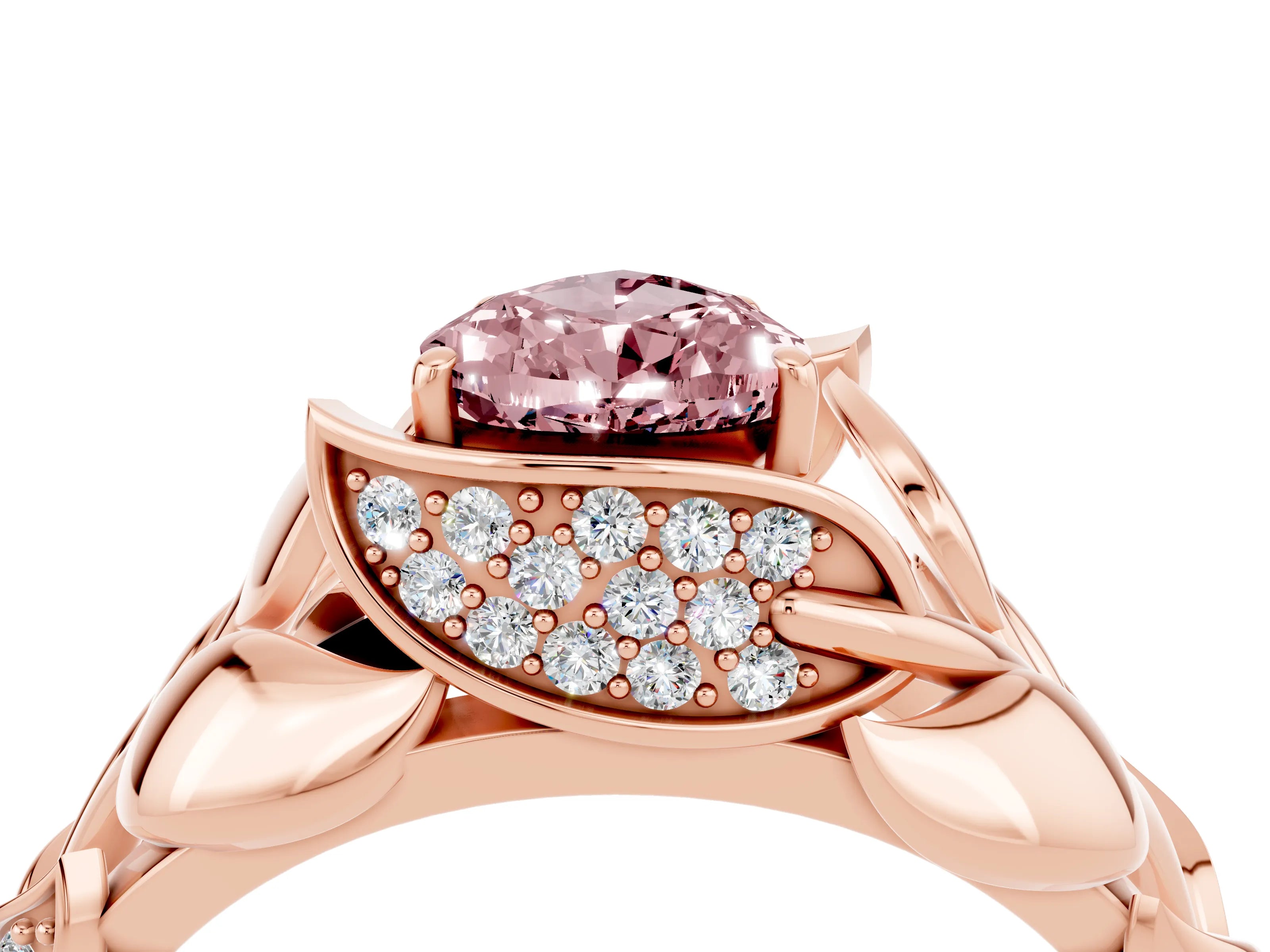 Rose gold Pear Cut Solitaire Leaf-Inspired Engagement Ring with Prong Setting_4