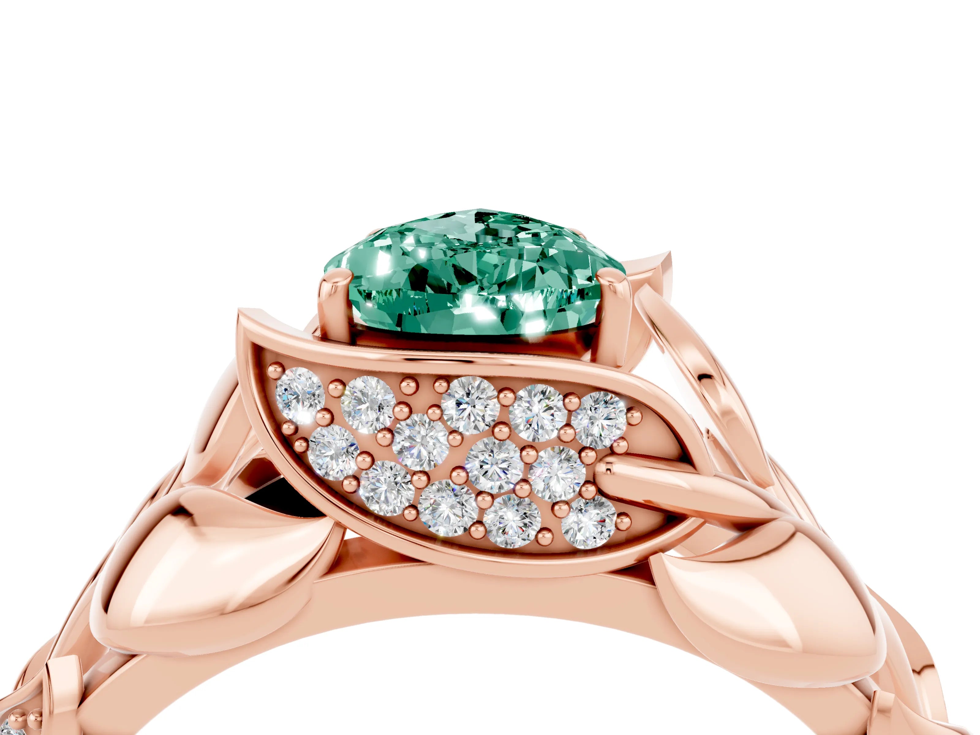 Rose gold Pear Cut Solitaire Leaf-Inspired Engagement Ring with Prong Setting_4