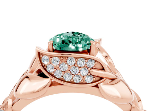 Rose gold Pear Cut Solitaire Leaf-Inspired Engagement Ring with Prong Setting_4