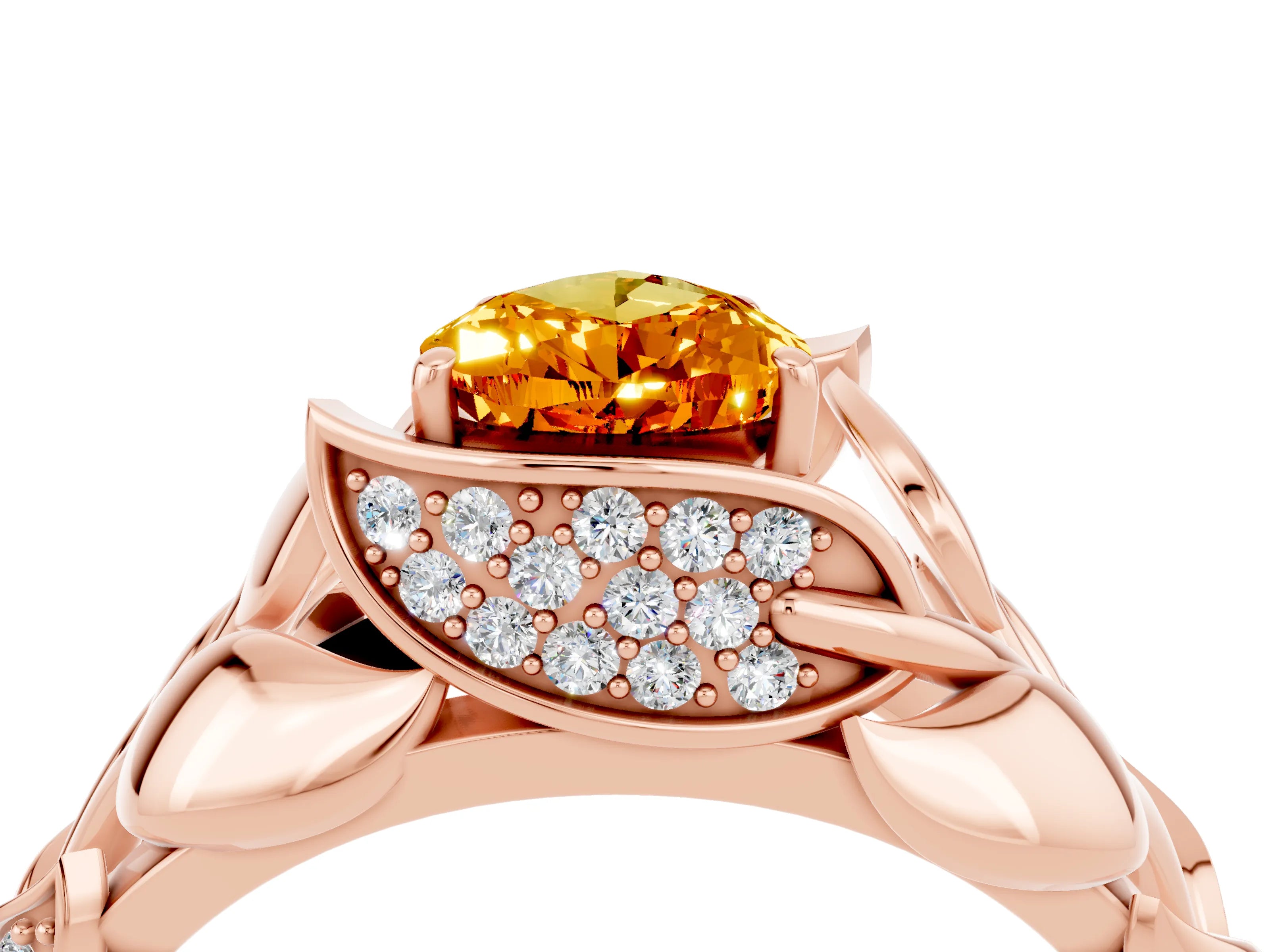 Rose gold Pear Cut Solitaire Leaf-Inspired Engagement Ring with Prong Setting_4