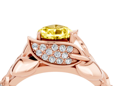 Rose gold Pear Cut Solitaire Leaf-Inspired Engagement Ring with Prong Setting_4