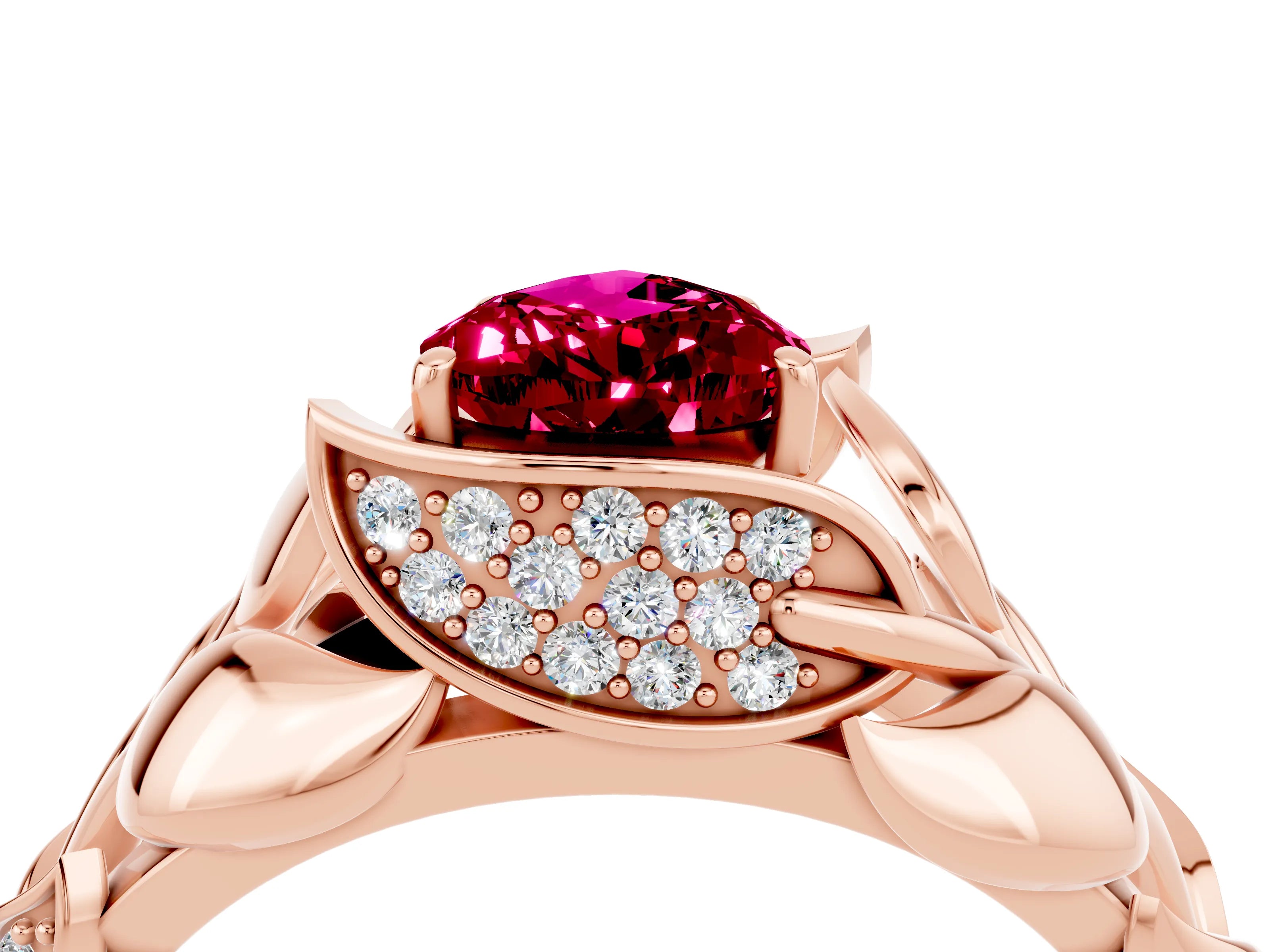 Rose gold Pear Cut Solitaire Leaf-Inspired Engagement Ring with Prong Setting_4