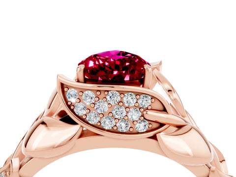 Rose gold Pear Cut Solitaire Leaf-Inspired Engagement Ring with Prong Setting_4