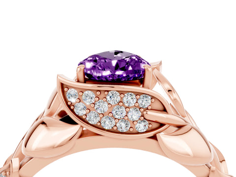 Rose gold Pear Cut Solitaire Leaf-Inspired Engagement Ring with Prong Setting_4