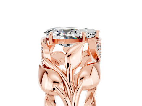 Rose gold Pear Cut Solitaire Leaf-Inspired Engagement Ring with Prong Setting_5