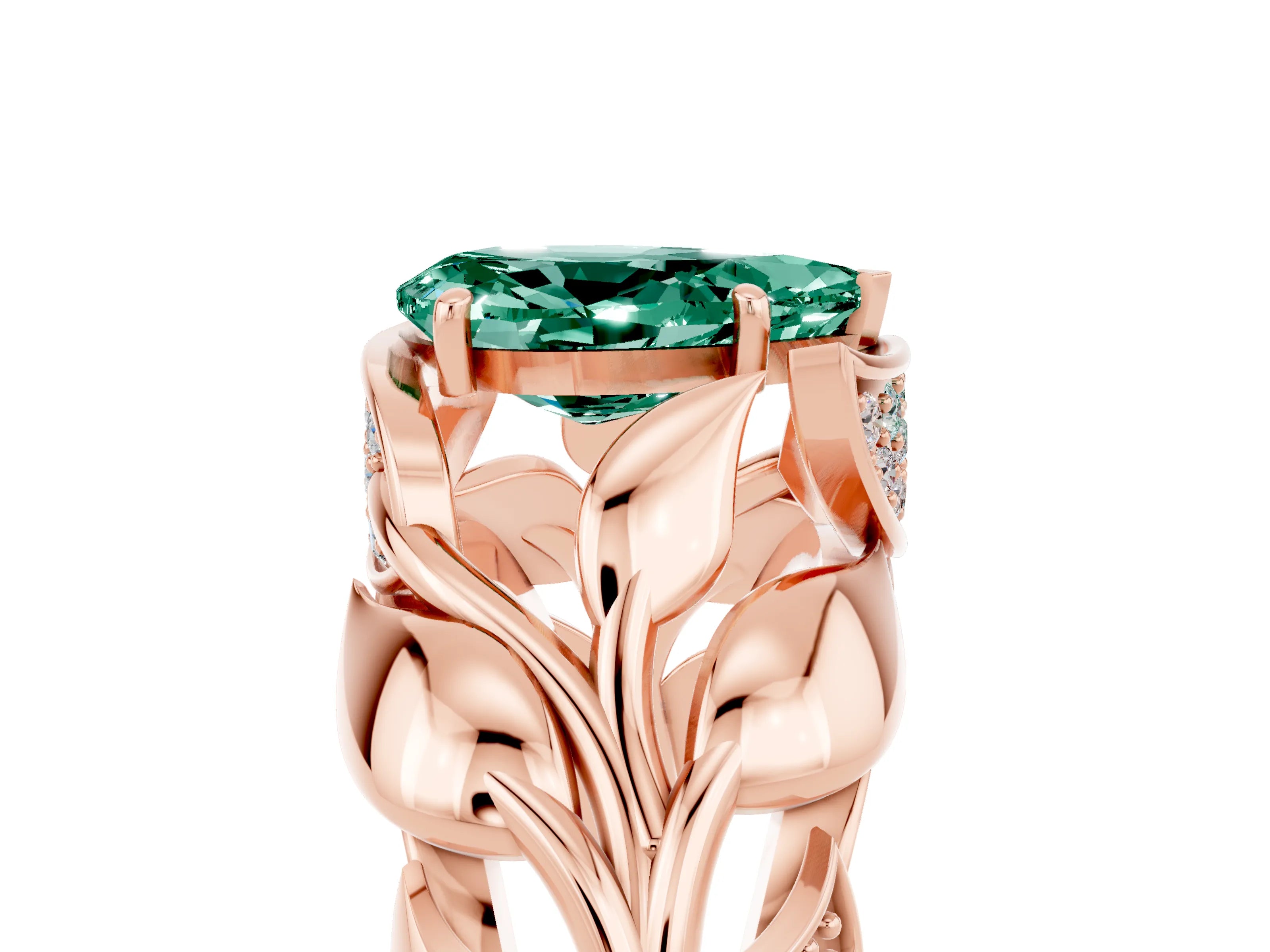 Rose gold Pear Cut Solitaire Leaf-Inspired Engagement Ring with Prong Setting_5