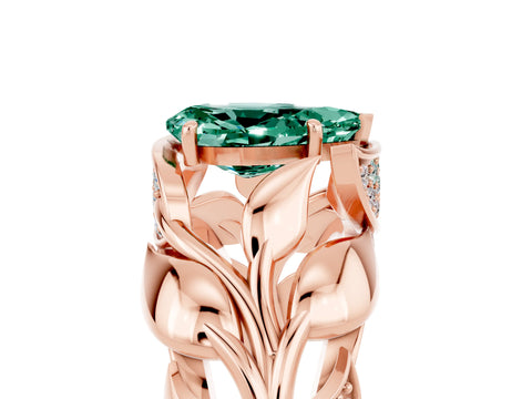 Rose gold Pear Cut Solitaire Leaf-Inspired Engagement Ring with Prong Setting_5
