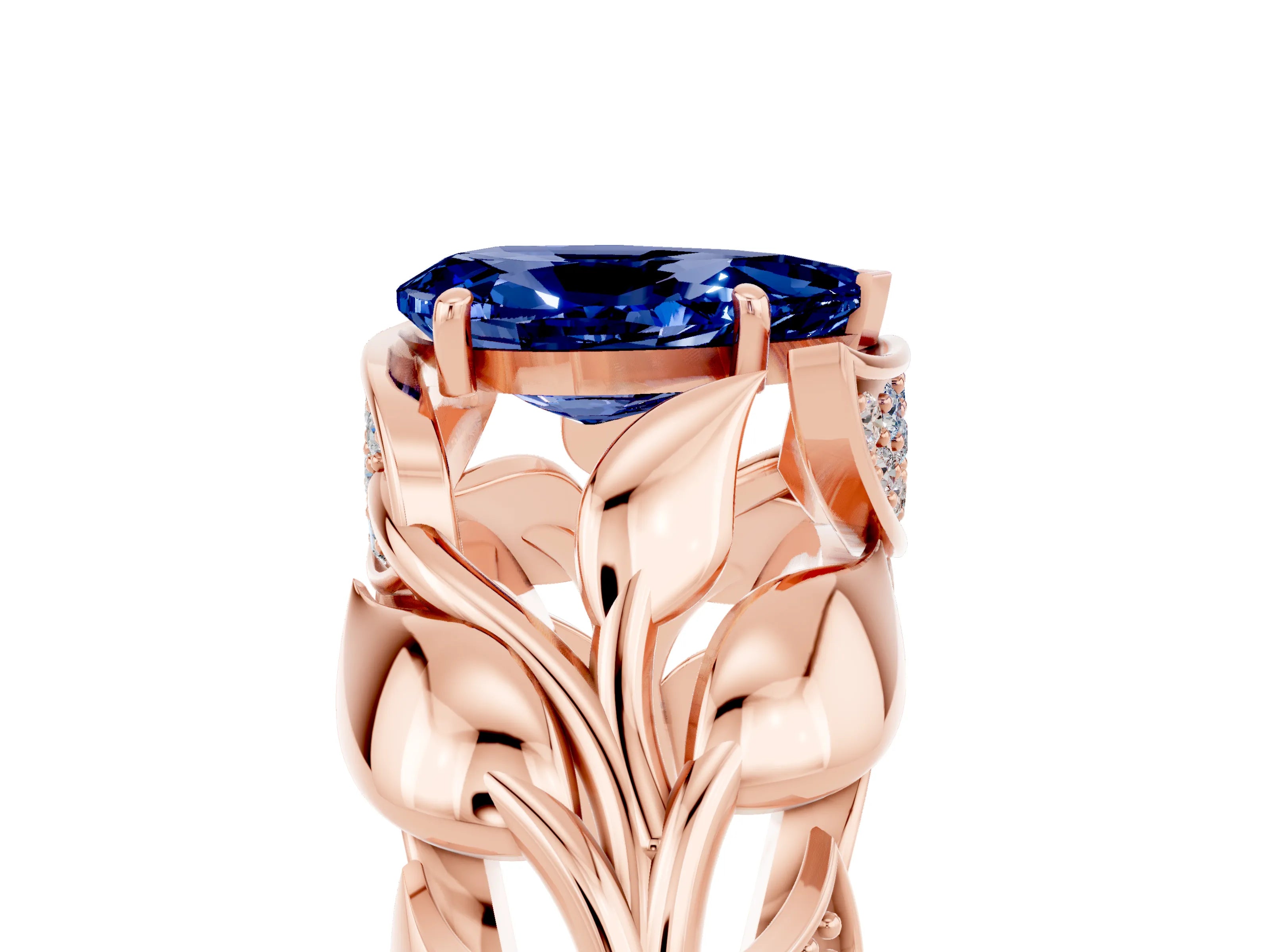 Rose gold Pear Cut Solitaire Leaf-Inspired Engagement Ring with Prong Setting_5