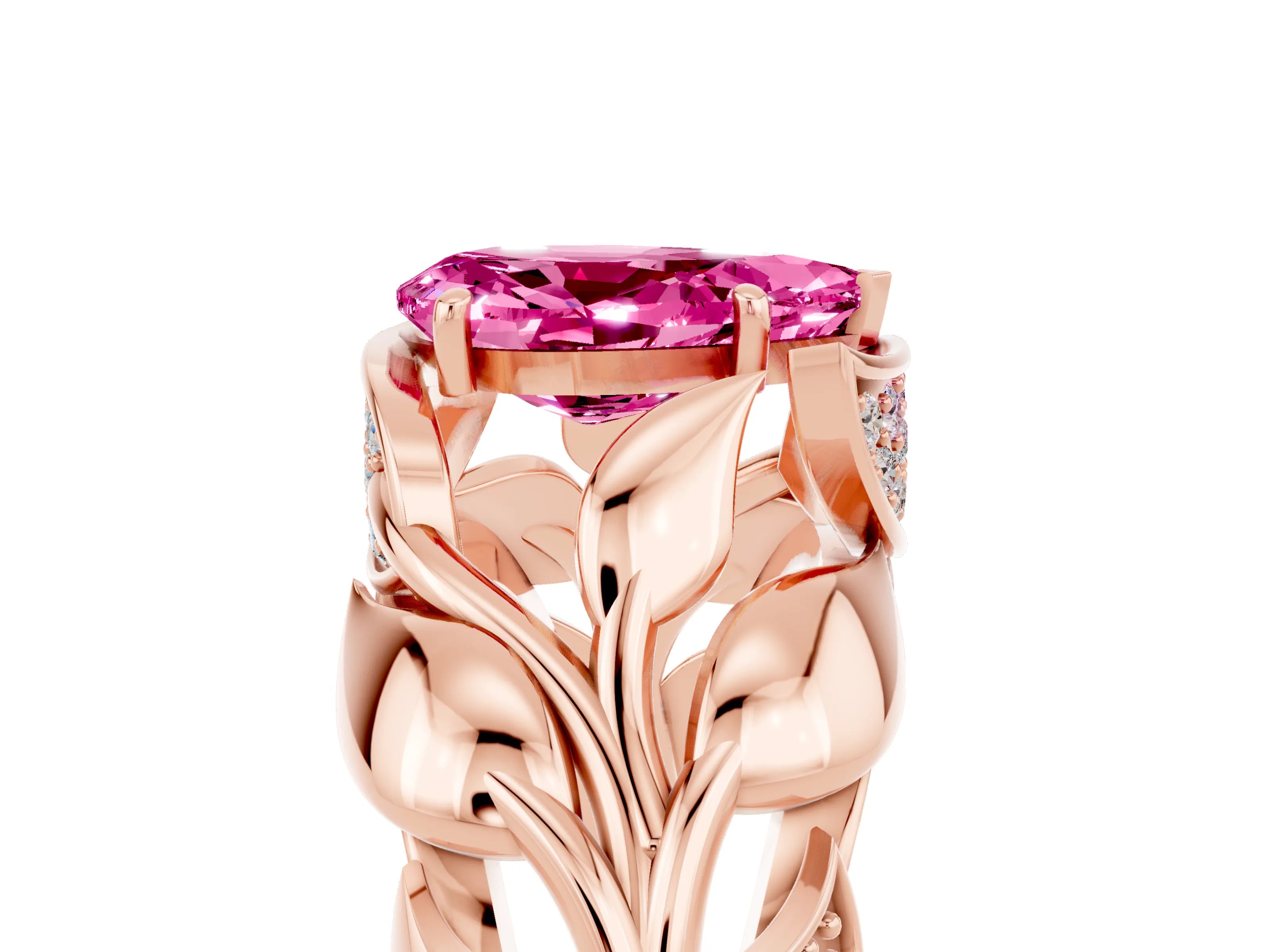 Rose gold Pear Cut Solitaire Leaf-Inspired Engagement Ring with Prong Setting_5
