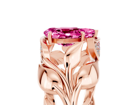 Rose gold Pear Cut Solitaire Leaf-Inspired Engagement Ring with Prong Setting_5