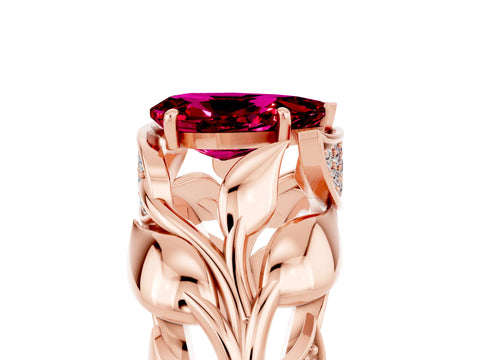 Rose gold Pear Cut Solitaire Leaf-Inspired Engagement Ring with Prong Setting_5