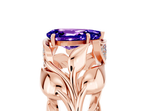 Rose gold Pear Cut Solitaire Leaf-Inspired Engagement Ring with Prong Setting_5