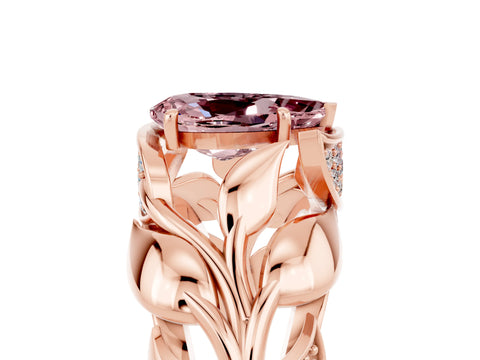 Rose gold Pear Cut Solitaire Leaf-Inspired Engagement Ring with Prong Setting_5