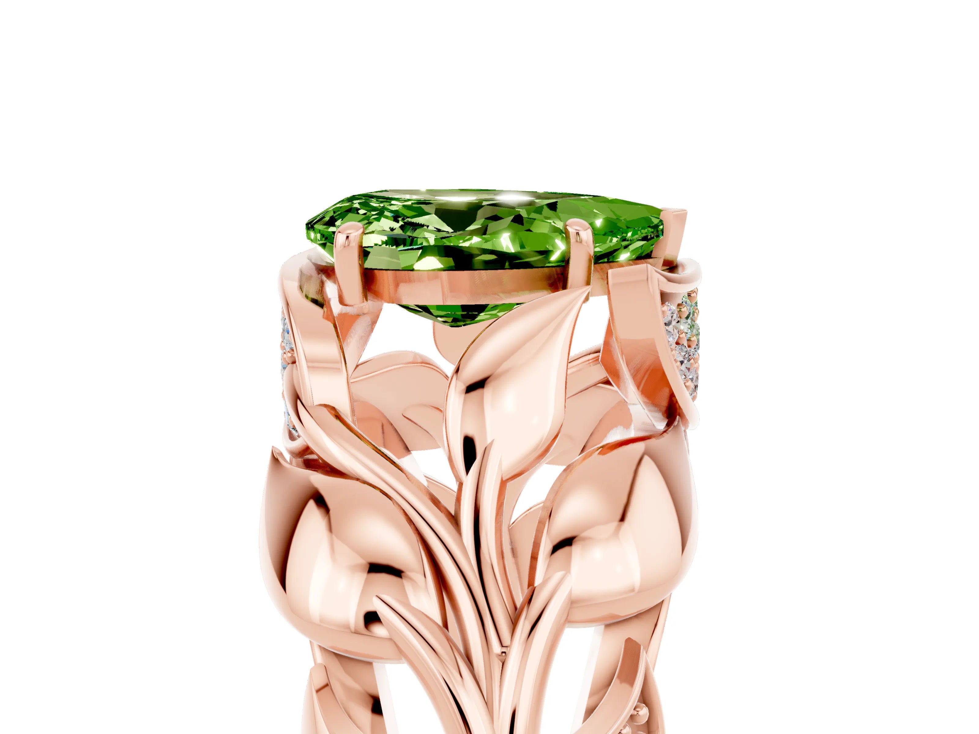 Rose gold Pear Cut Solitaire Leaf-Inspired Engagement Ring with Prong Setting_5