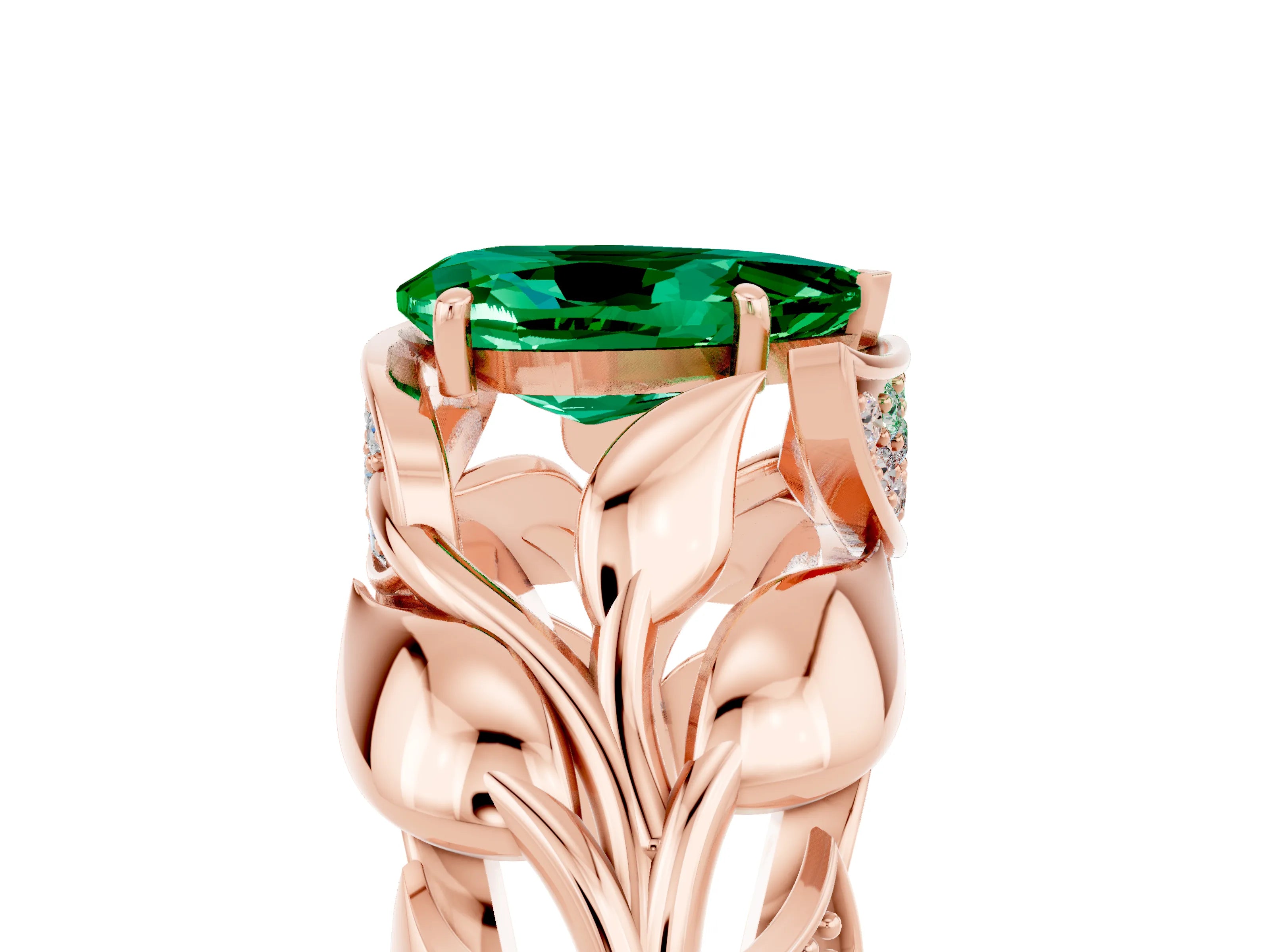 Rose gold Pear Cut Solitaire Leaf-Inspired Engagement Ring with Prong Setting_5
