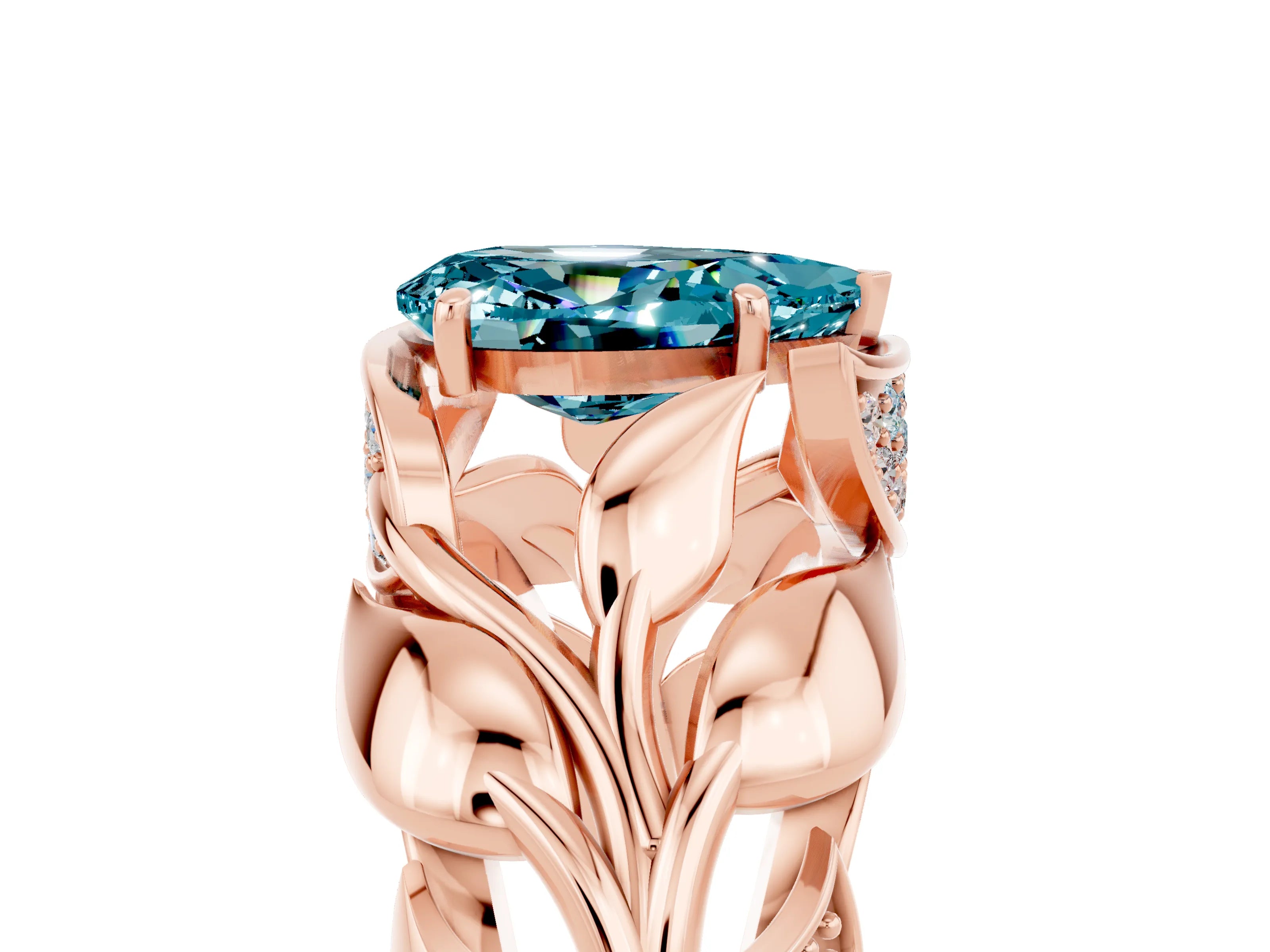 Rose gold Pear Cut Solitaire Leaf-Inspired Engagement Ring with Prong Setting_5
