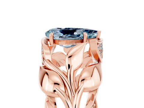 Rose gold Pear Cut Solitaire Leaf-Inspired Engagement Ring with Prong Setting_5