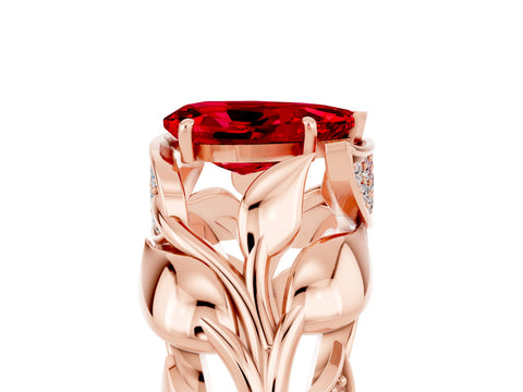 Rose gold Pear Cut Solitaire Leaf-Inspired Engagement Ring with Prong Setting_5