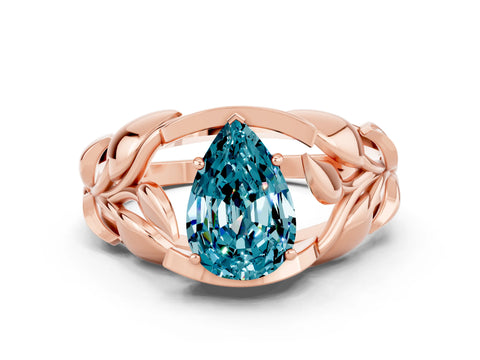 Rose gold Pear Cut Solitaire Leaf-Inspired Engagement Ring with Prong Setting