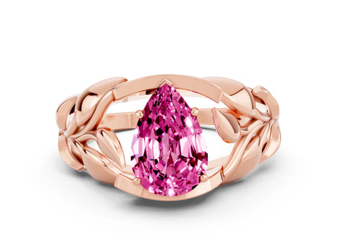 Rose gold Pear Cut Solitaire Leaf-Inspired Engagement Ring with Prong Setting
