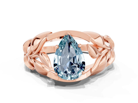 Rose gold Pear Cut Solitaire Leaf-Inspired Engagement Ring with Prong Setting