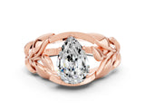 Rose gold Pear Cut Solitaire Leaf-Inspired Engagement Ring with Prong Setting