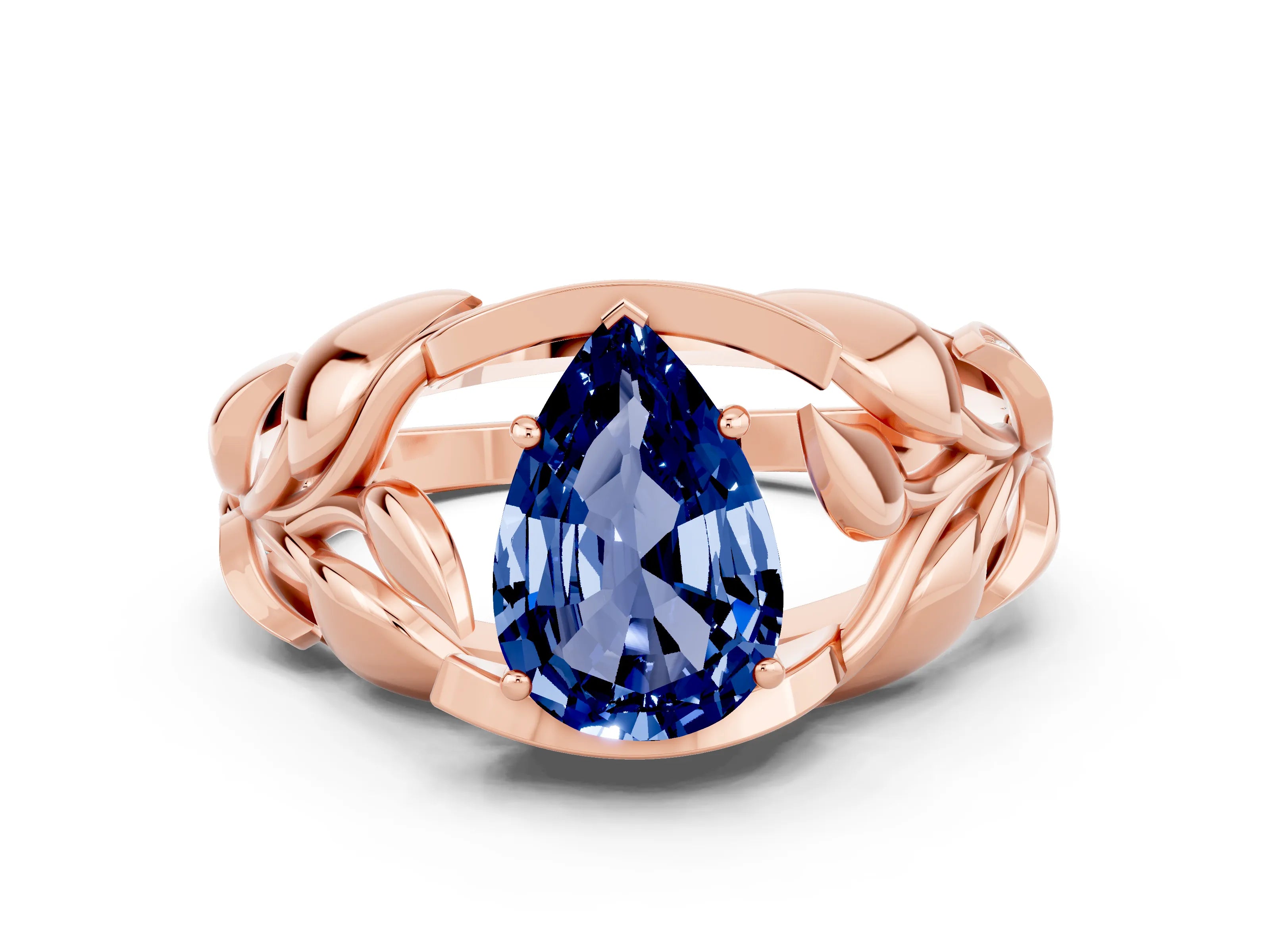 Rose gold Pear Cut Solitaire Leaf-Inspired Engagement Ring with Prong Setting