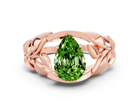 Rose gold Pear Cut Solitaire Leaf-Inspired Engagement Ring with Prong Setting