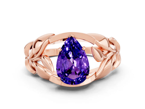 Rose gold Pear Cut Solitaire Leaf-Inspired Engagement Ring with Prong Setting