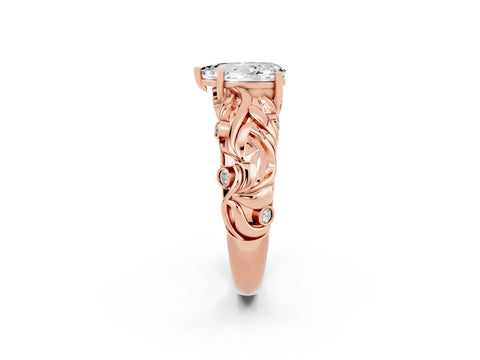 Rose gold Pear Cut Solitaire Moissanite Leaf-Inspired Vine Band Ring with Prong Setting_2