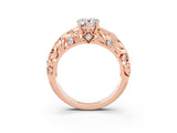 Rose gold Pear Cut Solitaire Moissanite Leaf-Inspired Vine Band Ring with Prong Setting_3