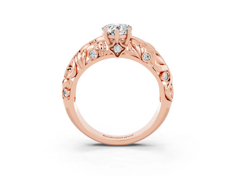 Rose gold Pear Cut Solitaire Moissanite Leaf-Inspired Vine Band Ring with Prong Setting_3