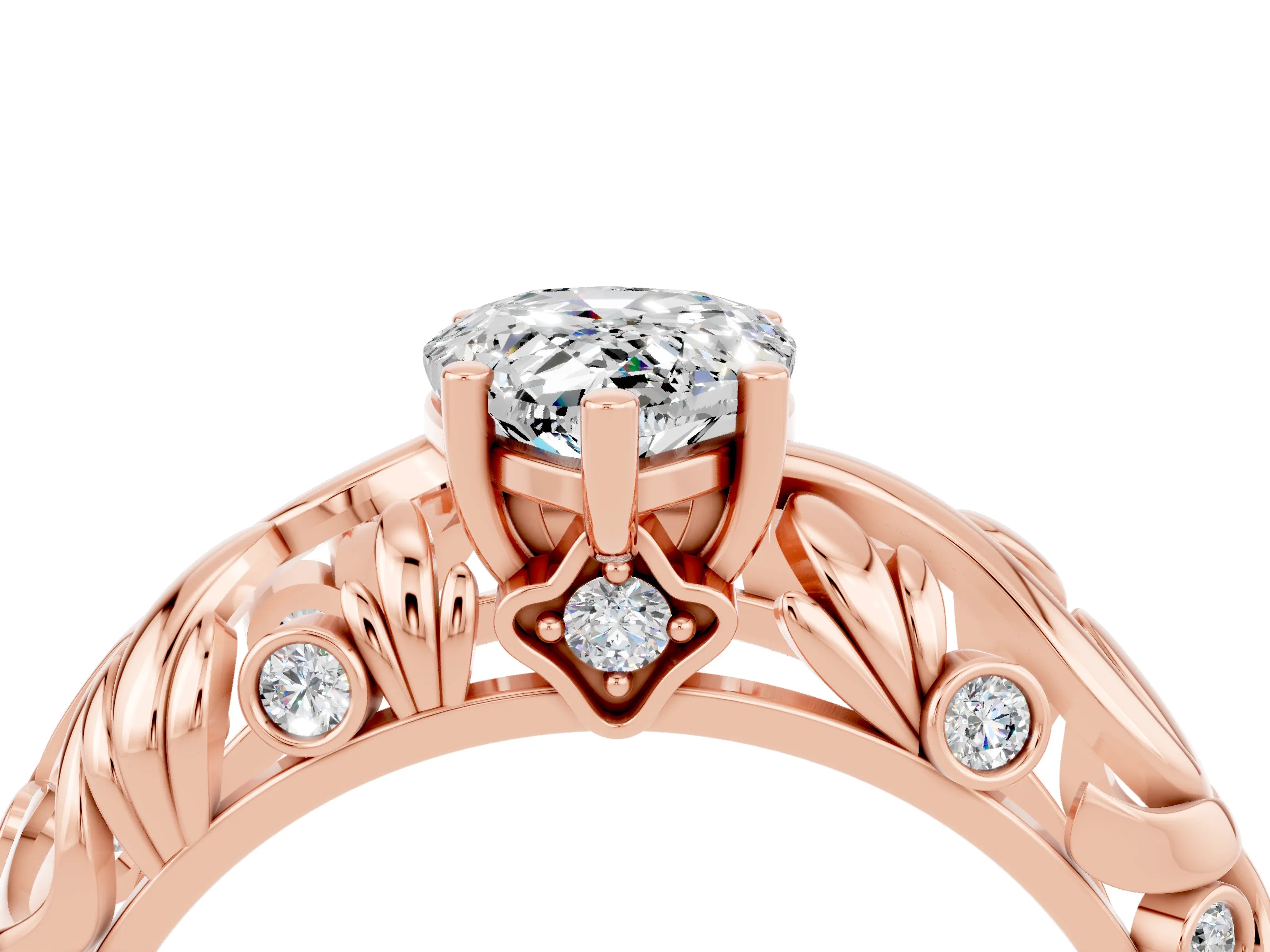 Rose gold Pear Cut Solitaire Moissanite Leaf-Inspired Vine Band Ring with Prong Setting_4