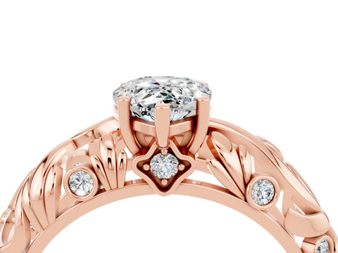 Rose gold Pear Cut Solitaire Moissanite Leaf-Inspired Vine Band Ring with Prong Setting_4