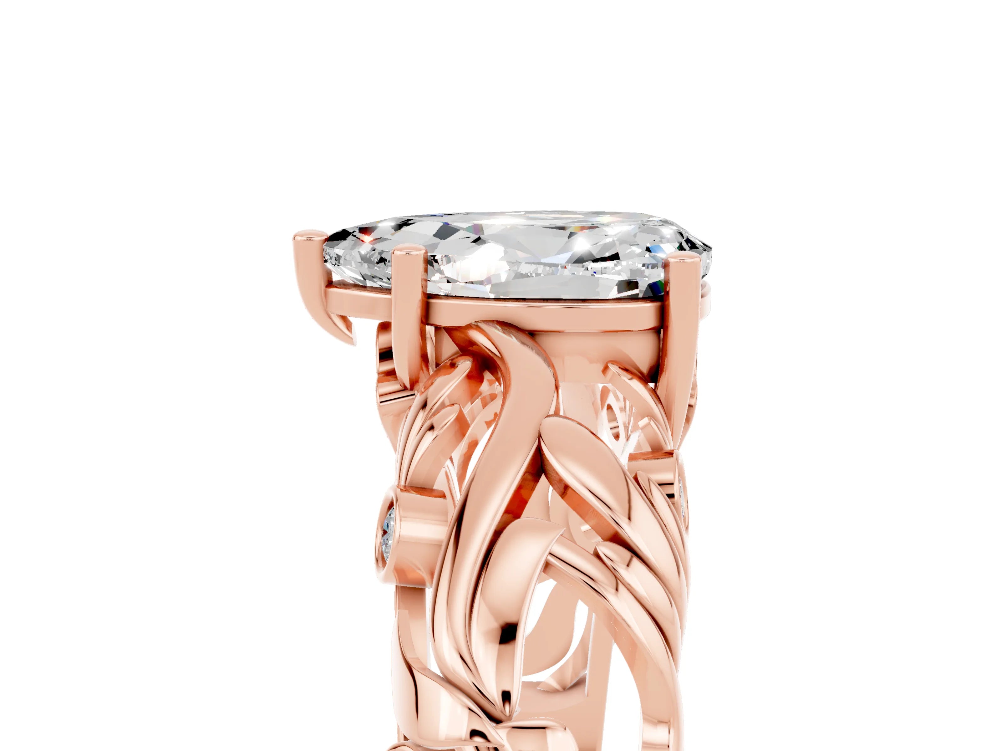 Rose gold Pear Cut Solitaire Moissanite Leaf-Inspired Vine Band Ring with Prong Setting_5