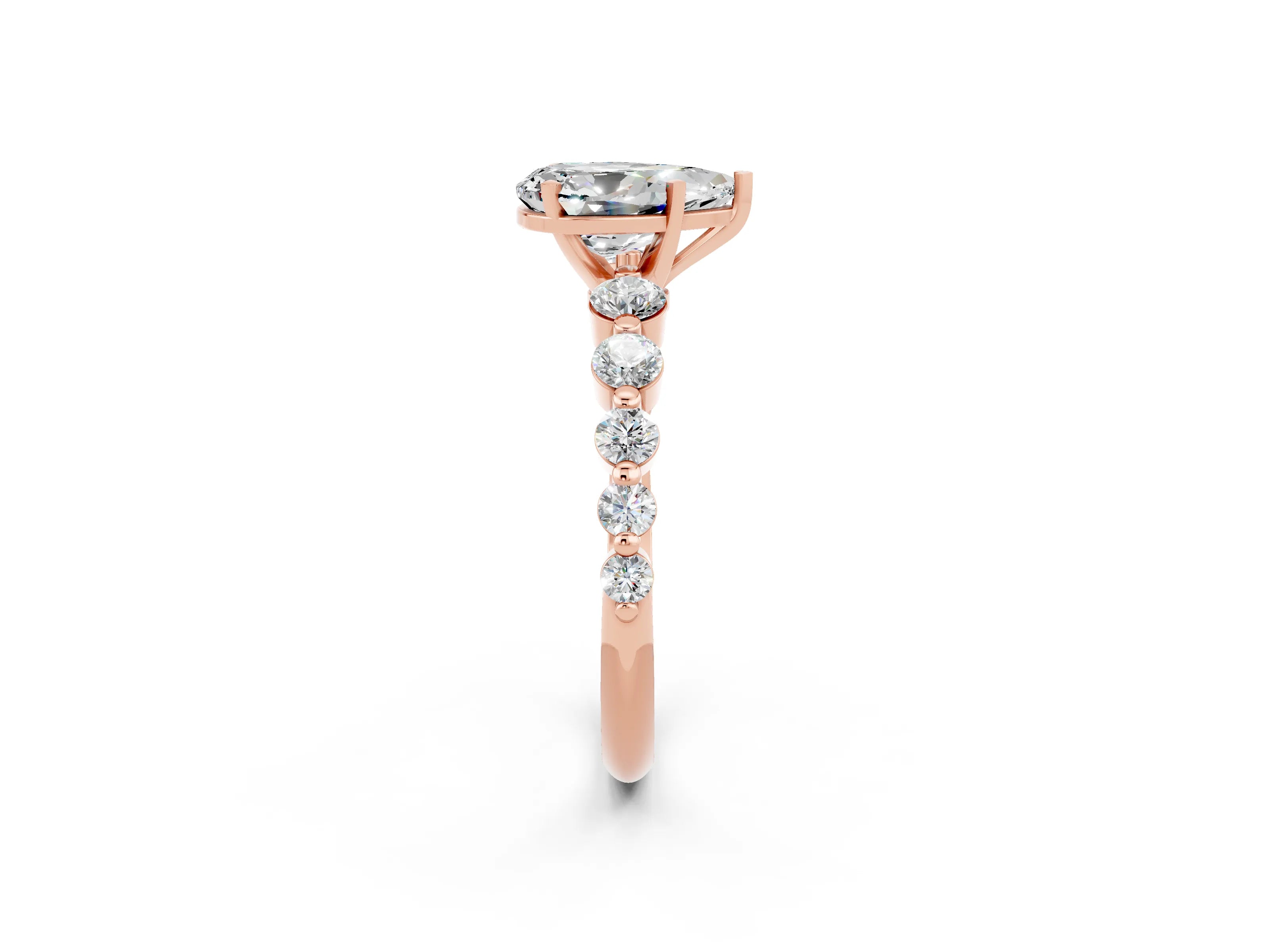 Rose gold Pear Cut Solitaire Moissanite Ring with Pave Band and Four-Prong Setting_2