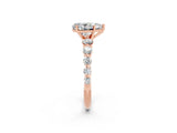 Rose gold Pear Cut Solitaire Moissanite Ring with Pave Band and Four-Prong Setting_2