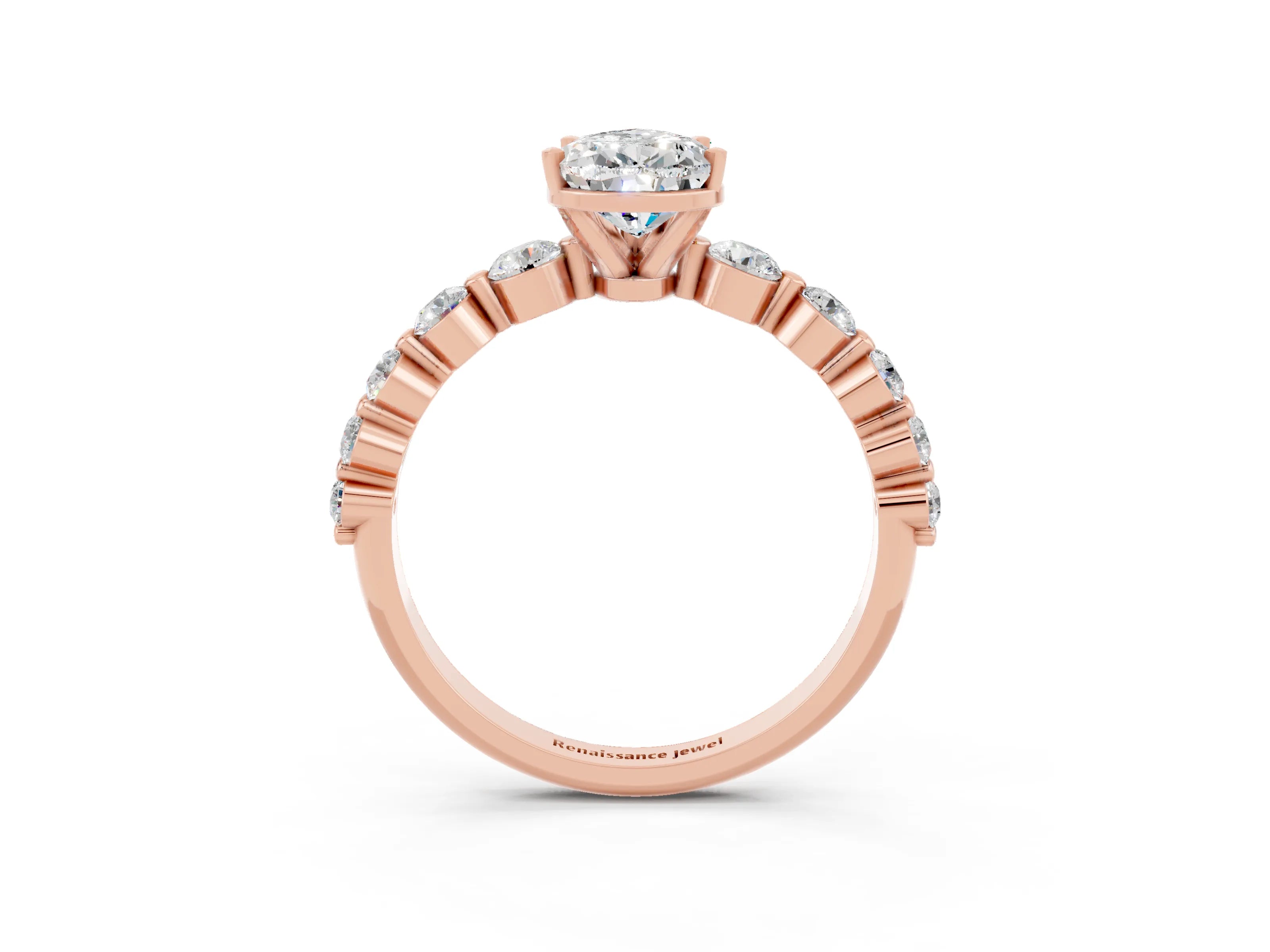 Rose gold Pear Cut Solitaire Moissanite Ring with Pave Band and Four-Prong Setting_3