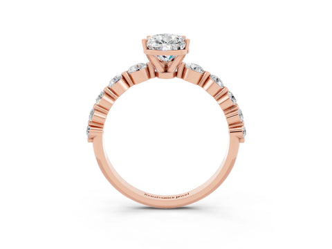 Rose gold Pear Cut Solitaire Moissanite Ring with Pave Band and Four-Prong Setting_3