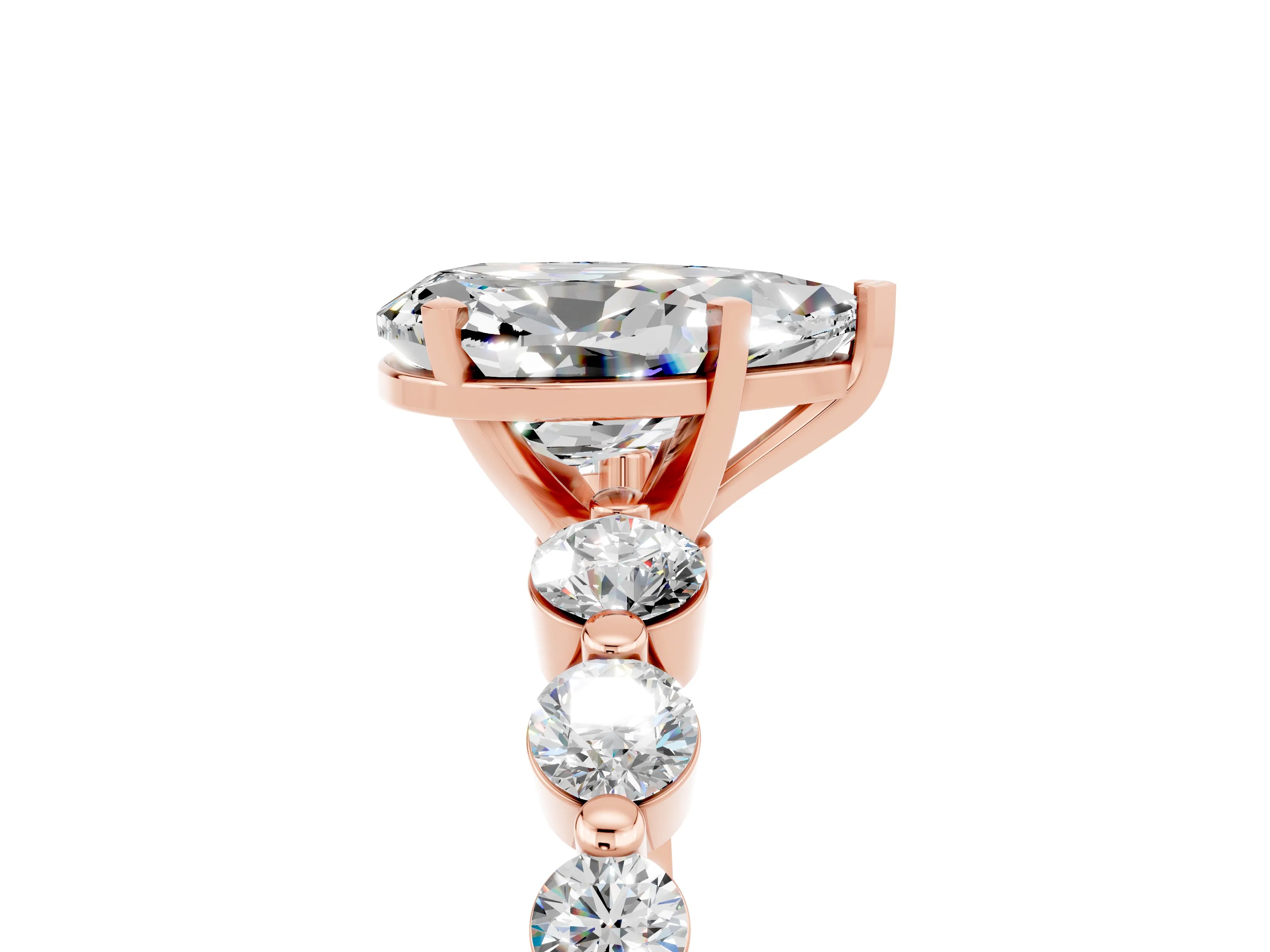 Rose gold Pear Cut Solitaire Moissanite Ring with Pave Band and Four-Prong Setting_5