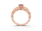 Rose gold Pear Cut Solitaire Morganite Leaf-Inspired Vine Band Ring with Prong Setting_3