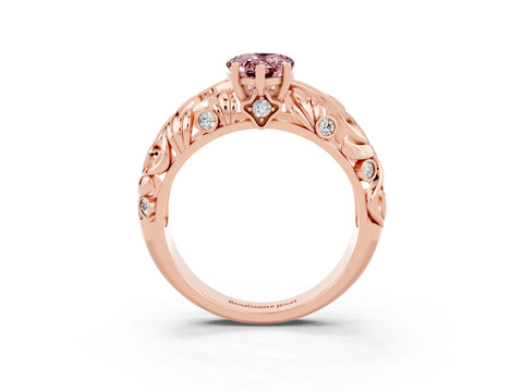 Rose gold Pear Cut Solitaire Morganite Leaf-Inspired Vine Band Ring with Prong Setting_3