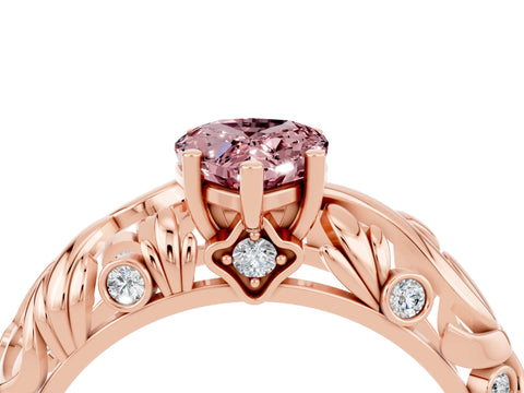 Rose gold Pear Cut Solitaire Morganite Leaf-Inspired Vine Band Ring with Prong Setting_4